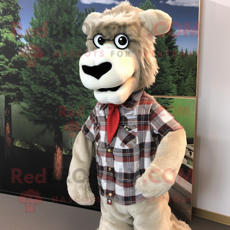 Gray Camel mascot costume character dressed with a Flannel Shirt and Bow ties