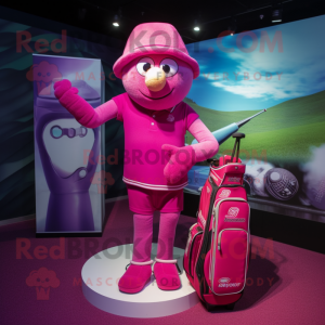 Magenta Golf Bag mascot costume character dressed with a Swimwear and Caps