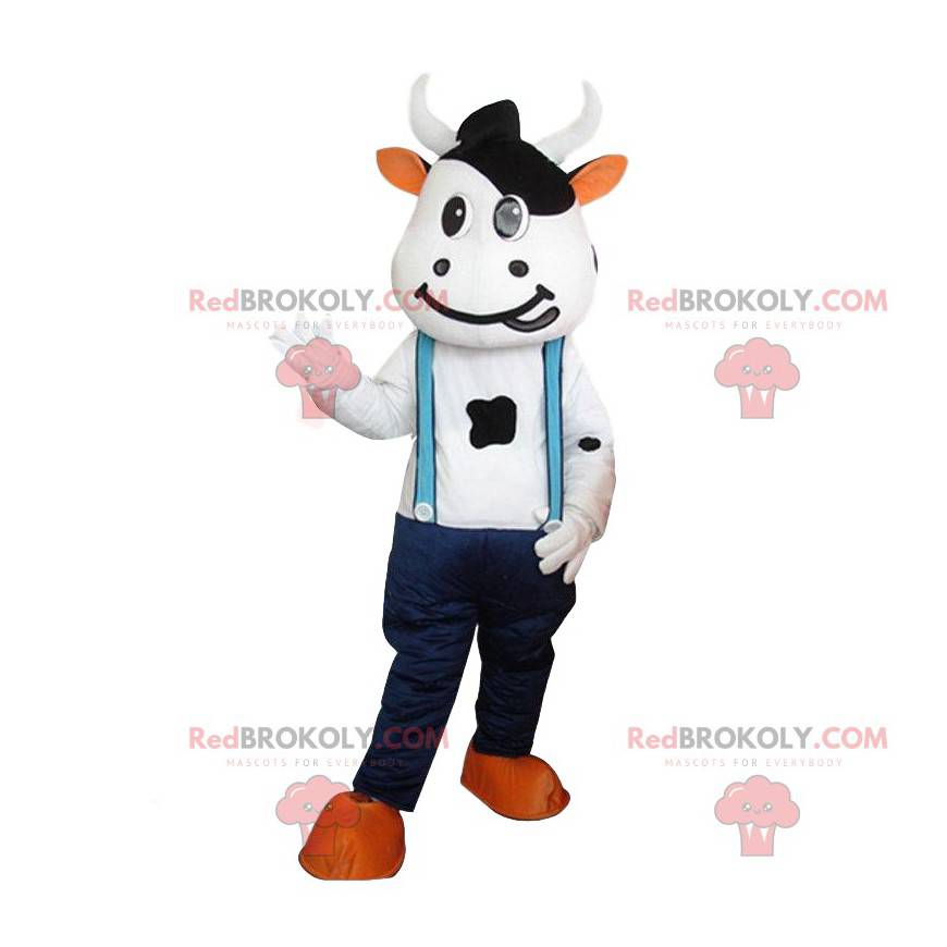 Kráva maskot s džíny a šle. Obří hovězí kůže - Redbrokoly.com Kráva maskot s džíny a šle. Obří hovězí kůže - Redbrokoly.com