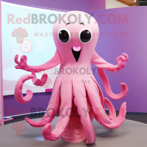 Pink Octopus mascot costume character dressed with a Dress and Necklaces