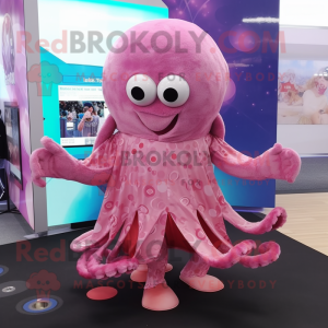 Pink Octopus mascot costume character dressed with a Dress and Necklaces