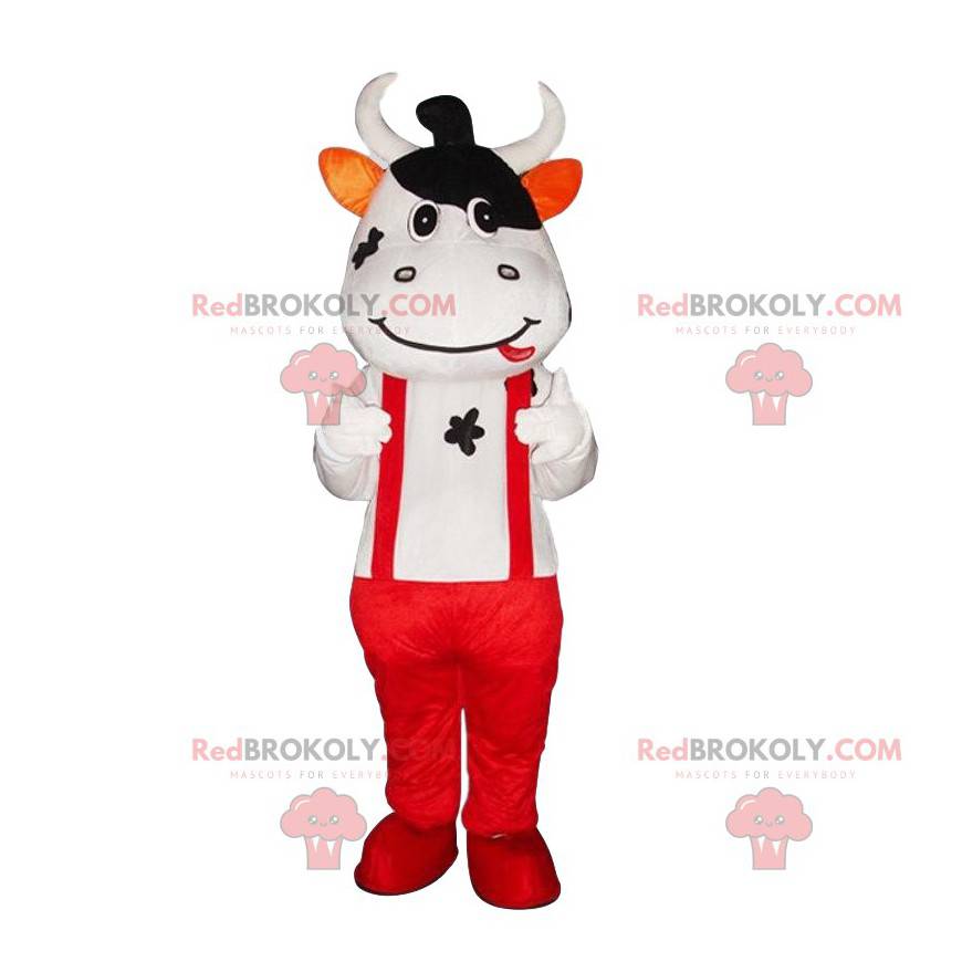 Déguisement de vache avec des bretelles et un pantalon rouge -