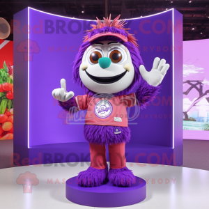 Purple Bracelet mascot costume character dressed with a Polo Shirt and Hair clips