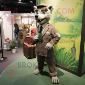 Olive Wolf mascot costume character dressed with a Shift Dress and Briefcases