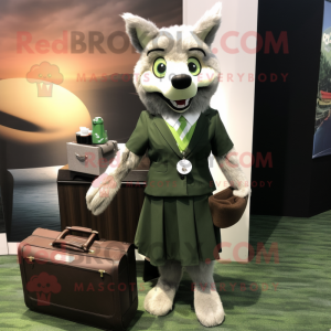 Olive Wolf mascot costume character dressed with a Shift Dress and Briefcases
