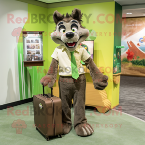 Olive Wolf mascot costume character dressed with a Shift Dress and Briefcases