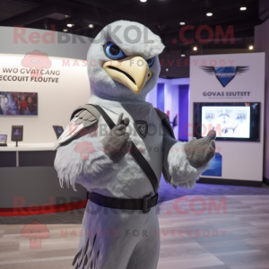 Gray Falcon mascot costume character dressed with a V-Neck Tee and Brooches
