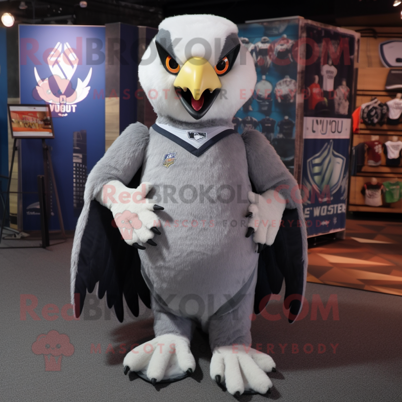 Gray Falcon mascot costume character dressed with a V-Neck Tee and Brooches