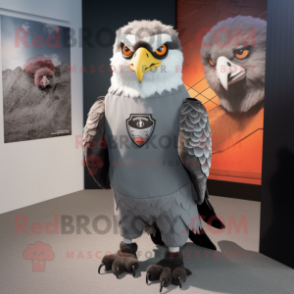 Gray Falcon mascot costume character dressed with a V-Neck Tee and Brooches