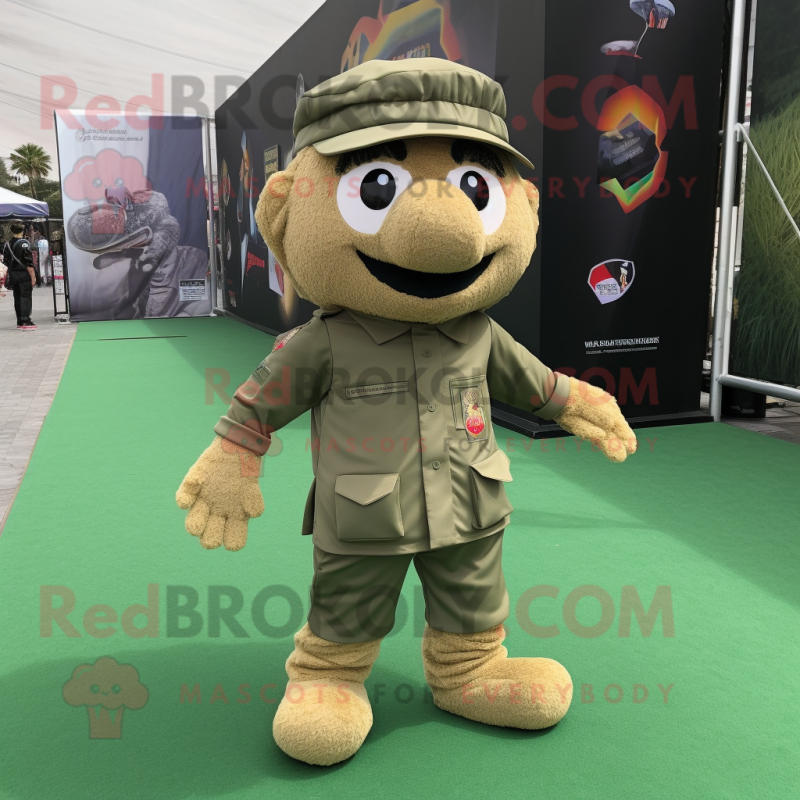 nan Army Soldier mascot costume character dressed with a Running Shorts and Tote bags nan Army Soldier mascot costume character dressed with a Running Shorts and Tote bags
