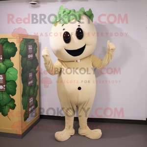 Beige Grape mascot costume character dressed with a Bodysuit and Earrings