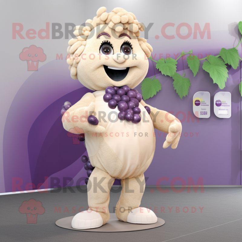 Beige Grape mascot costume character dressed with a Bodysuit and Earrings Beige Grape mascot costume character dressed with a Bodysuit and Earrings