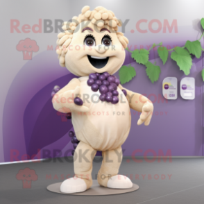 Beige Grape mascot costume character dressed with a Bodysuit and Earrings