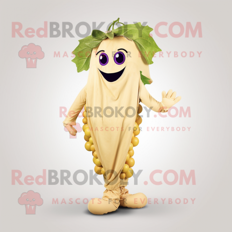 Beige Grape mascot costume character dressed with a Bodysuit and Earrings