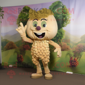 Beige Grape mascot costume character dressed with a Bodysuit and Earrings