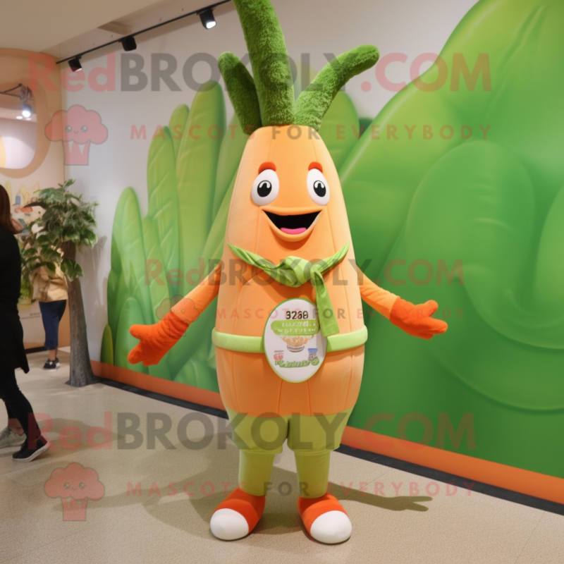 Peach Asparagus mascot costume character dressed with a Shorts and Cummerbunds