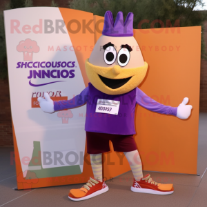 Lavender Enchiladas mascot costume character dressed with a Running Shorts and Wallets