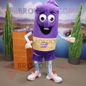Lavender Enchiladas mascot costume character dressed with a Running Shorts and Wallets