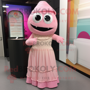 Cream Pink mascot costume character dressed with a Empire Waist Dress and Clutch bags