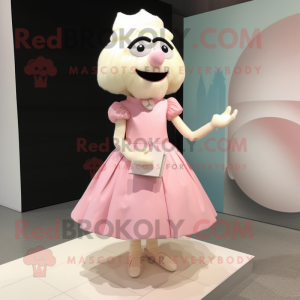 Cream Pink mascot costume character dressed with a Empire Waist Dress and Clutch bags