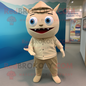 Beige Tuna mascot costume character dressed with a Dress Pants and Mittens