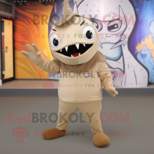 Beige Tuna mascot costume character dressed with a Dress Pants and Mittens