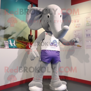 Gray Elephant mascot costume character dressed with a Running Shorts and Coin purses