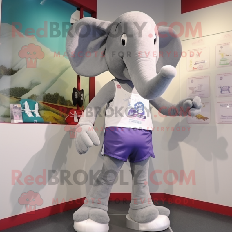 Gray Elephant mascot costume character dressed with a Running Shorts and Coin purses Gray Elephant mascot costume character dressed with a Running Shorts and Coin purses