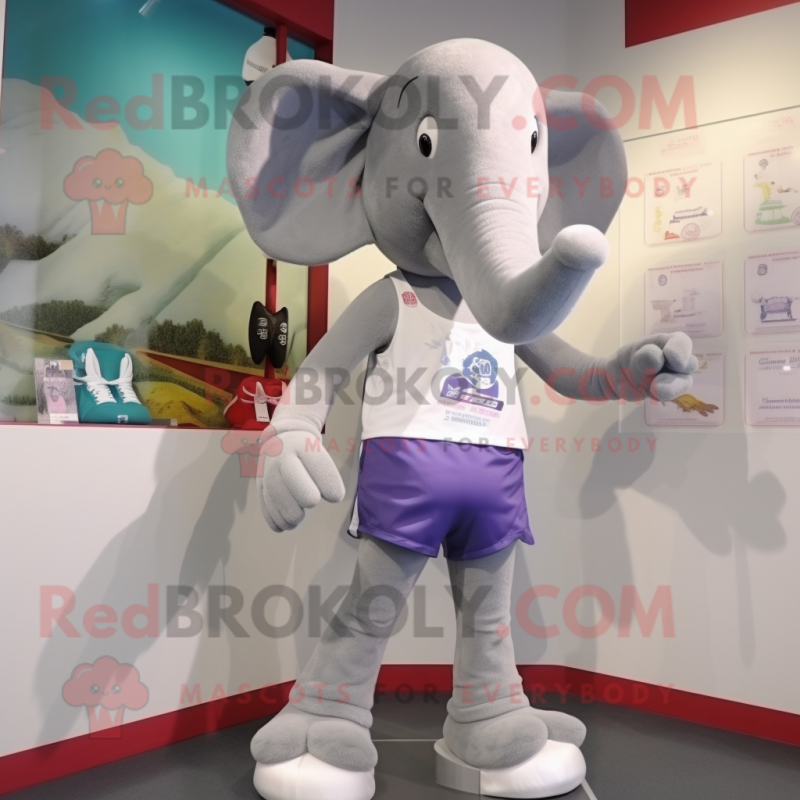 Gray Elephant mascot costume character dressed with a Running Shorts and Coin purses