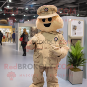 Beige Army Soldier mascot costume character dressed with a Parka and Wallets