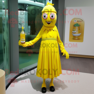 nan Bottle Of Mustard mascot costume character dressed with a Cocktail Dress and Brooches