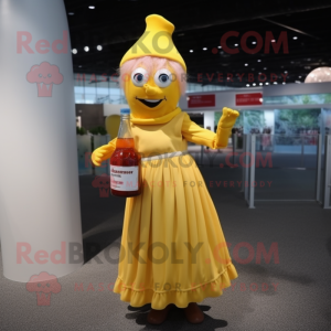 nan Bottle Of Mustard mascot costume character dressed with a Cocktail Dress and Brooches