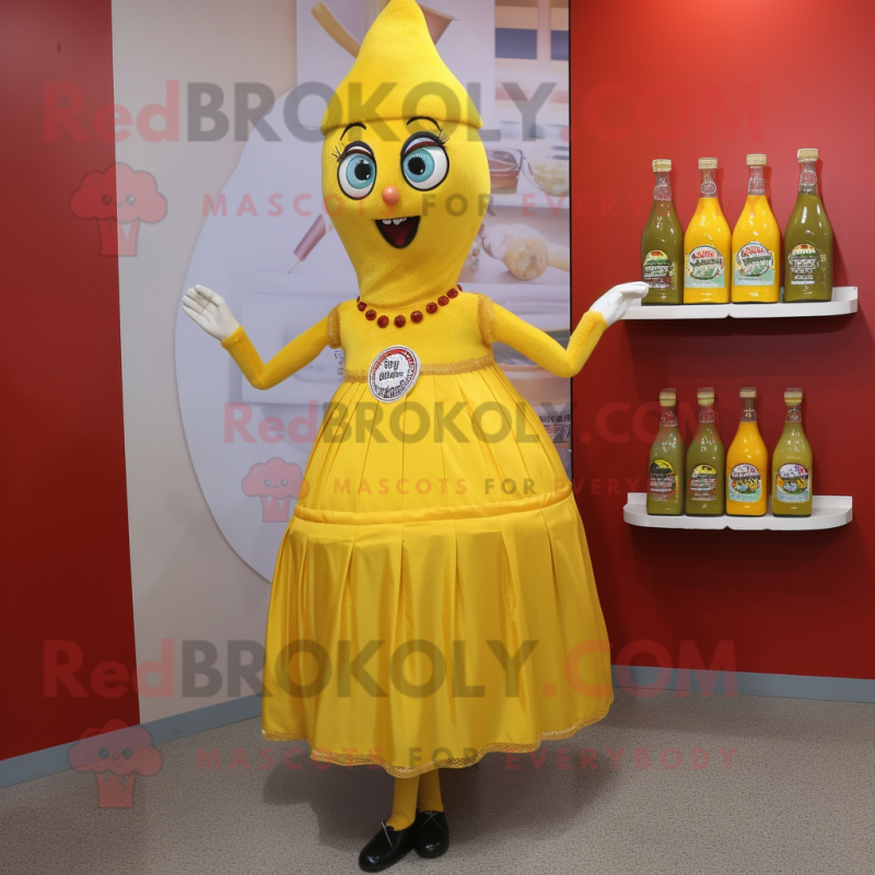 nan Bottle Of Mustard mascot costume character dressed with a Cocktail Dress and Brooches