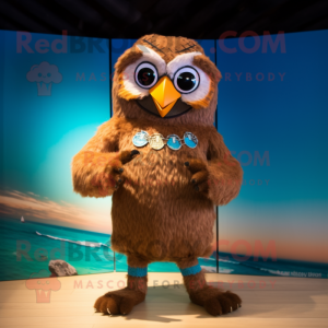 Brown Owl mascot costume character dressed with a Bikini and Bracelet watches