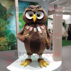 Brown Owl mascot costume character dressed with a Bikini and Bracelet watches