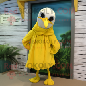 Lemon Yellow Albatross mascot costume character dressed with a Culottes and Scarf clips