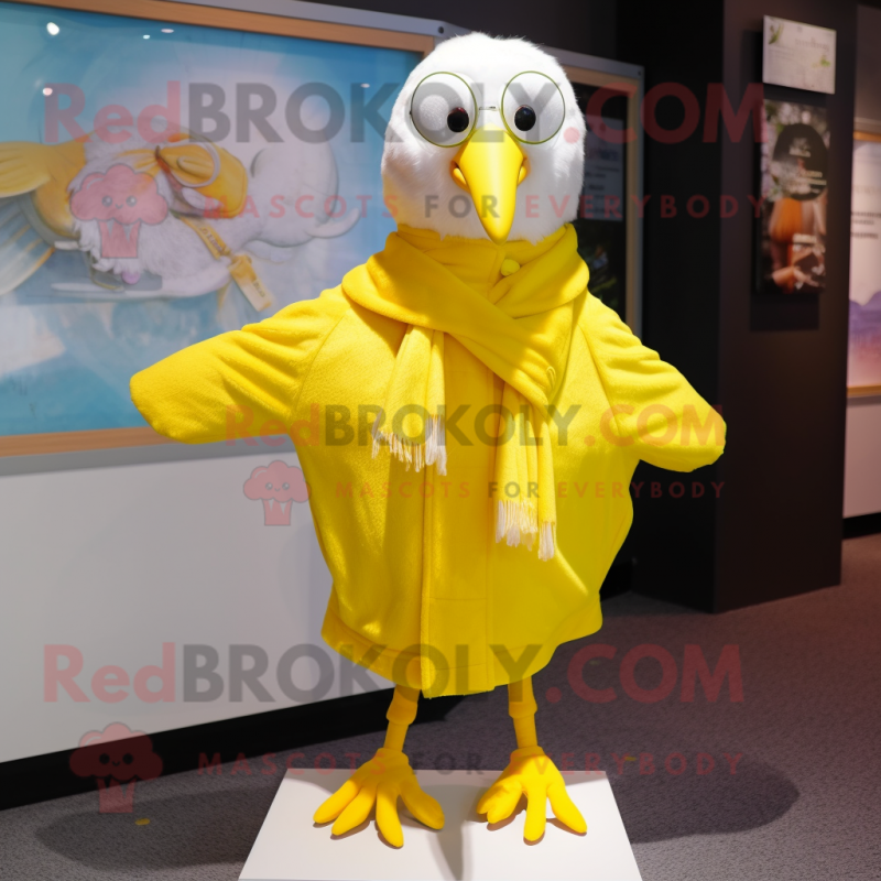 Lemon Yellow Albatross mascot costume character dressed with a Culottes and Scarf clips