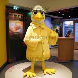 Lemon Yellow Albatross mascot costume character dressed with a Culottes and Scarf clips