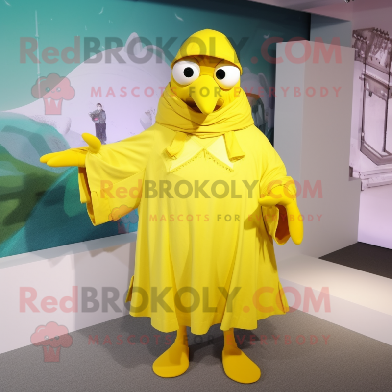 Lemon Yellow Albatross mascot costume character dressed with a Culottes and Scarf clips