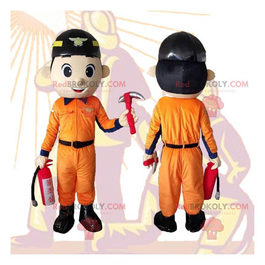 Mascota de bombero, trabajador, disfraz de hombre manitas -