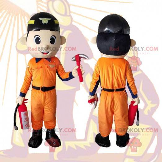 Firefighter mascot, worker, handyman man costume -