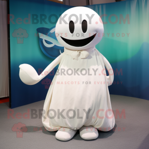 Olive Beluga Whale mascot costume character dressed with a Ball Gown and Ties