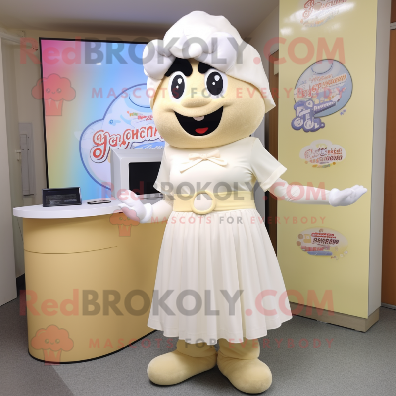 Cream Alliance mascot costume character dressed with a A-Line Skirt and Headbands Cream Alliance mascot costume character dressed with a A-Line Skirt and Headbands