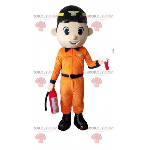 Firefighter mascot, worker, handyman man costume -