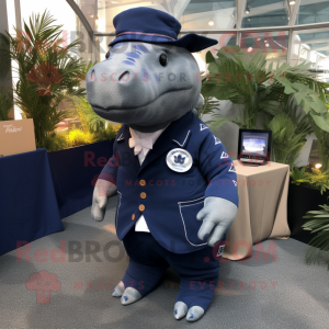 Navy Ankylosaurus mascot costume character dressed with a Sweater and Pocket squares