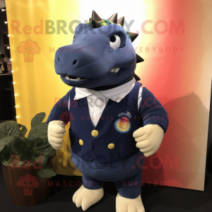 Navy Ankylosaurus mascot costume character dressed with a Sweater and Pocket squares