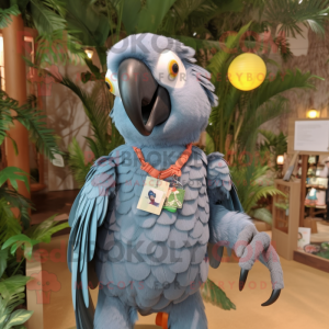 Gray Macaw mascot costume character dressed with a Poplin Shirt and Hairpins