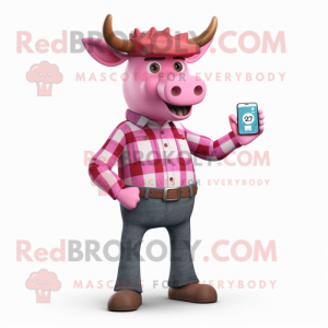 Pink Zebu maskot kostume...