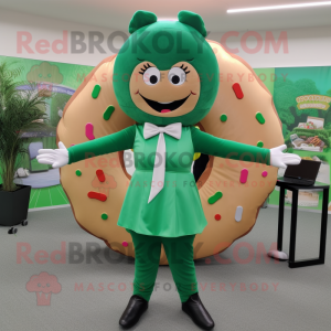 Forest Green Donut mascot costume character dressed with a Blouse and Headbands