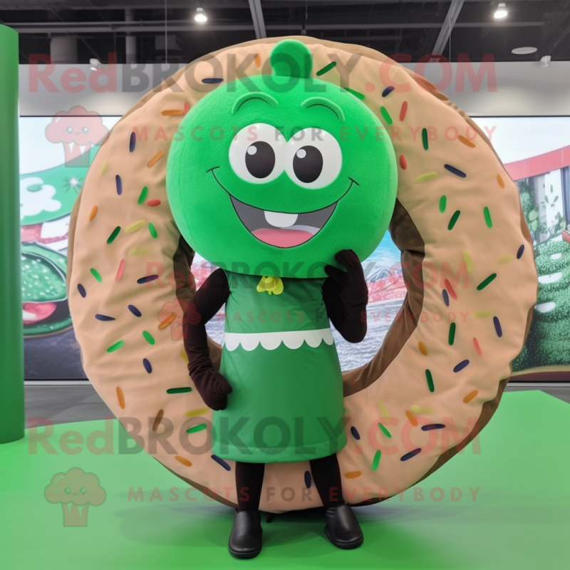 Forest Green Donut mascot costume character dressed with a Blouse and Headbands Forest Green Donut mascot costume character dressed with a Blouse and Headbands